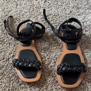Crevo Black Braided Leather Sandals